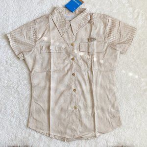 Columbia, Women's PFG Bonehead Short Sleeve Shirts, Tan Plaid, Size S / M / L